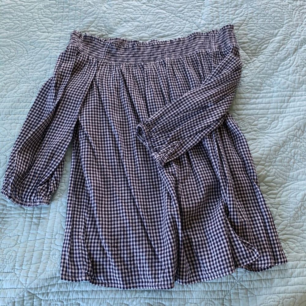 Gingham off the shoulder blouse